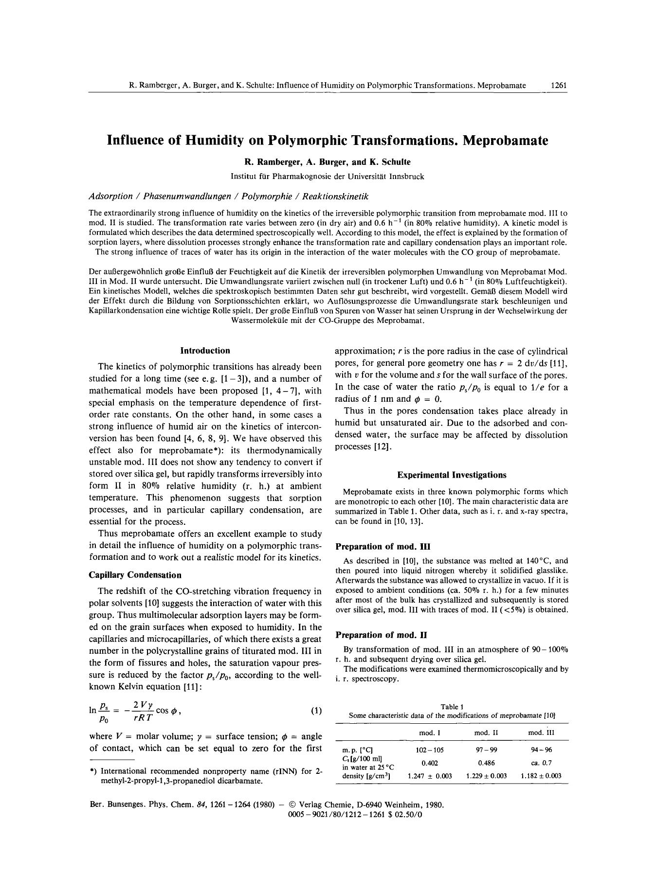 Influence of Humidity on Polymorphic Transformations. Meprobamate by Unknown