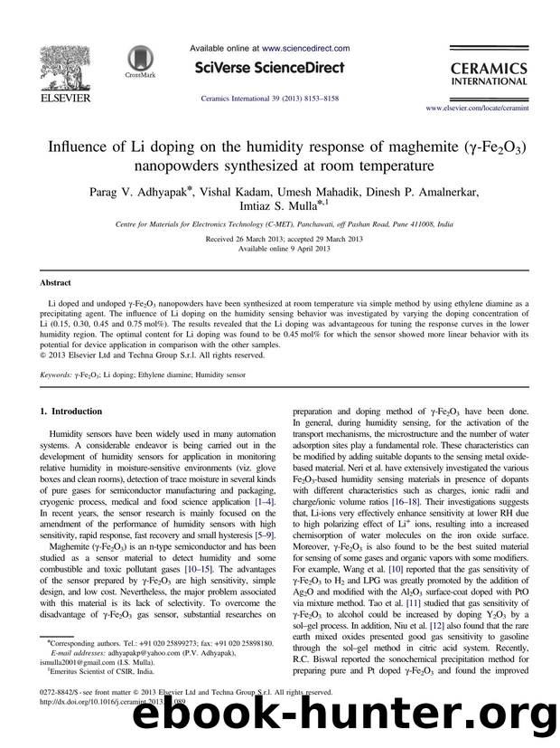Influence of Li doping on the humidity response of maghemite (Î³-Fe2O3) nanopowders synthesized at room temperature by Parag V. Adhyapak & Vishal Kadam & Umesh Mahadik & Dinesh P. Amalnerkar & Imtiaz S. Mulla