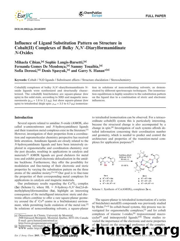 Influence of Ligand Substitution Pattern on Structure in Cobalt(II) Complexes of Bulky N,NDiarylformamidinate NOxides by Unknown