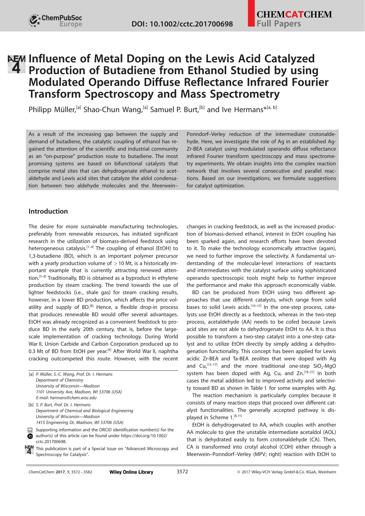 Influence of Metal Doping on the Lewis Acid Catalyzed Production of Butadiene from Ethanol Studied by using Modulated Operando Diffuse Reflectance Infrared Fourier Transform Spectr by Unknown