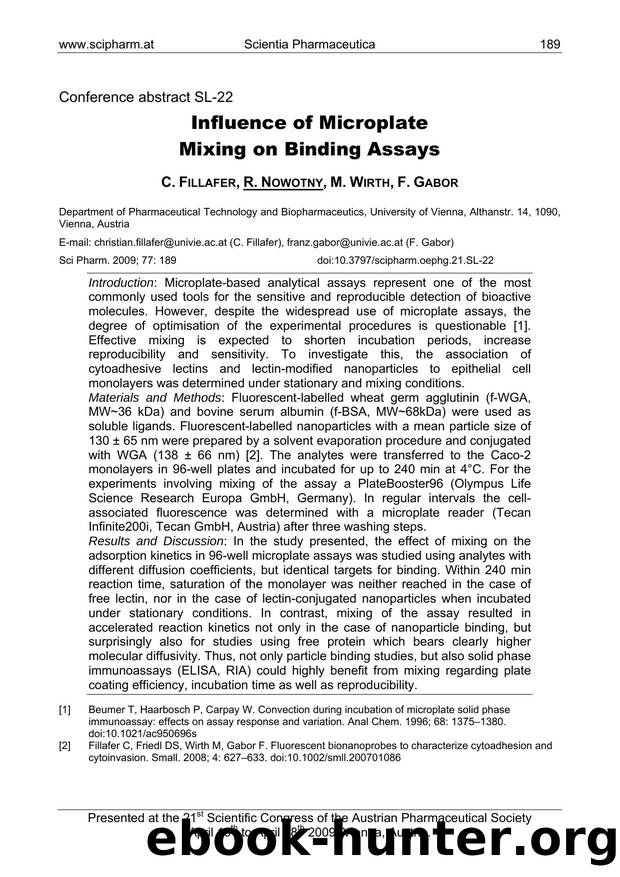 Influence of Microplate Mixing on Binding Assays by C. FILLAFER & R. NOWOTNY & M. WIRTH & F. GABOR