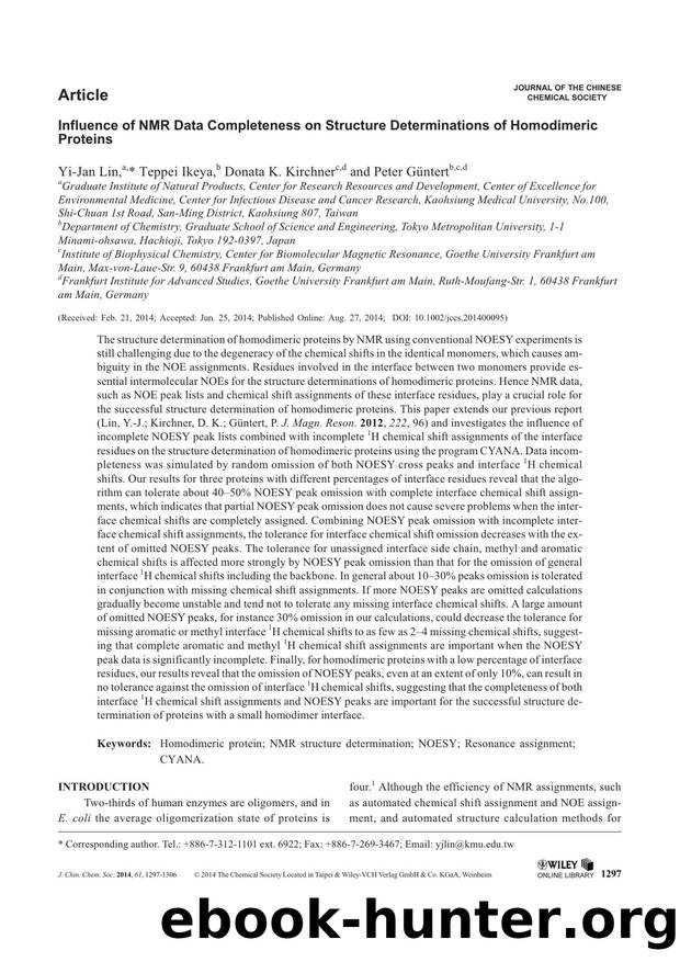 Influence of NMR Data Completeness on Structure Determinations of Homodimeric Proteins by Unknown