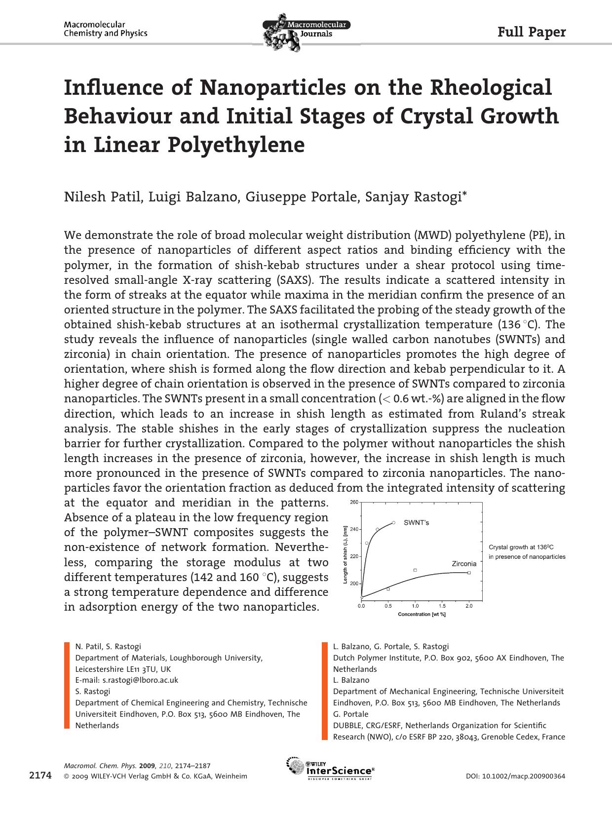 Influence of Nanoparticles on the Rheological Behaviour and Initial Stages of Crystal Growth in Linear Polyethylene by Unknown