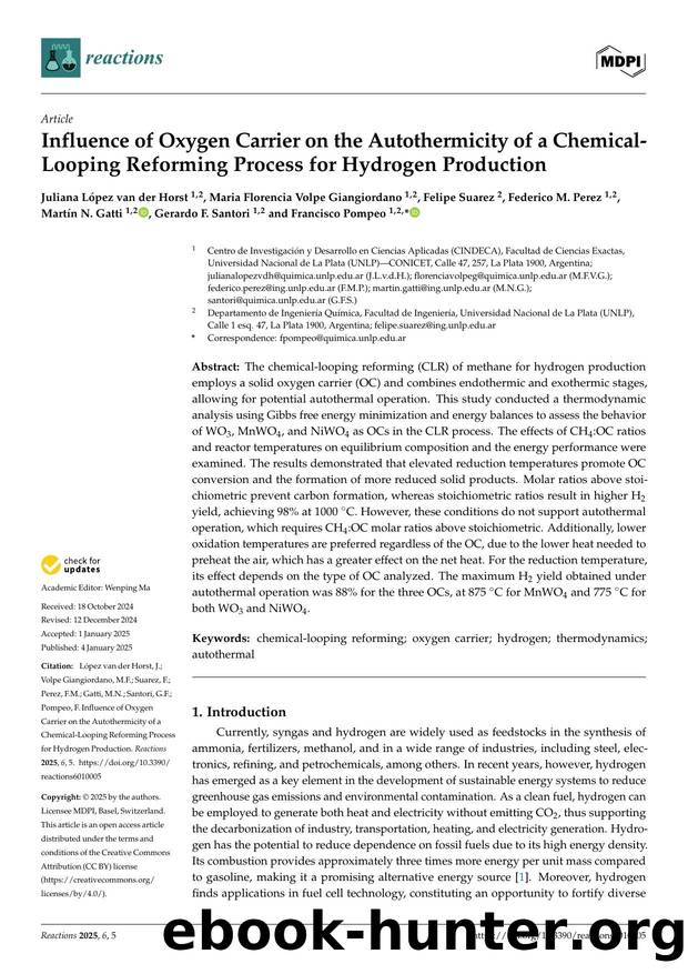 Influence of Oxygen Carrier on the Autothermicity of a Chemical- Looping Reforming Process for Hydrogen Production by unknow