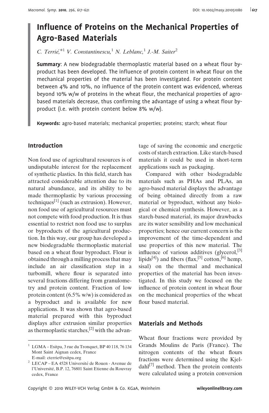 Influence of Proteins on the Mechanical Properties of AgroBased Materials by Unknown
