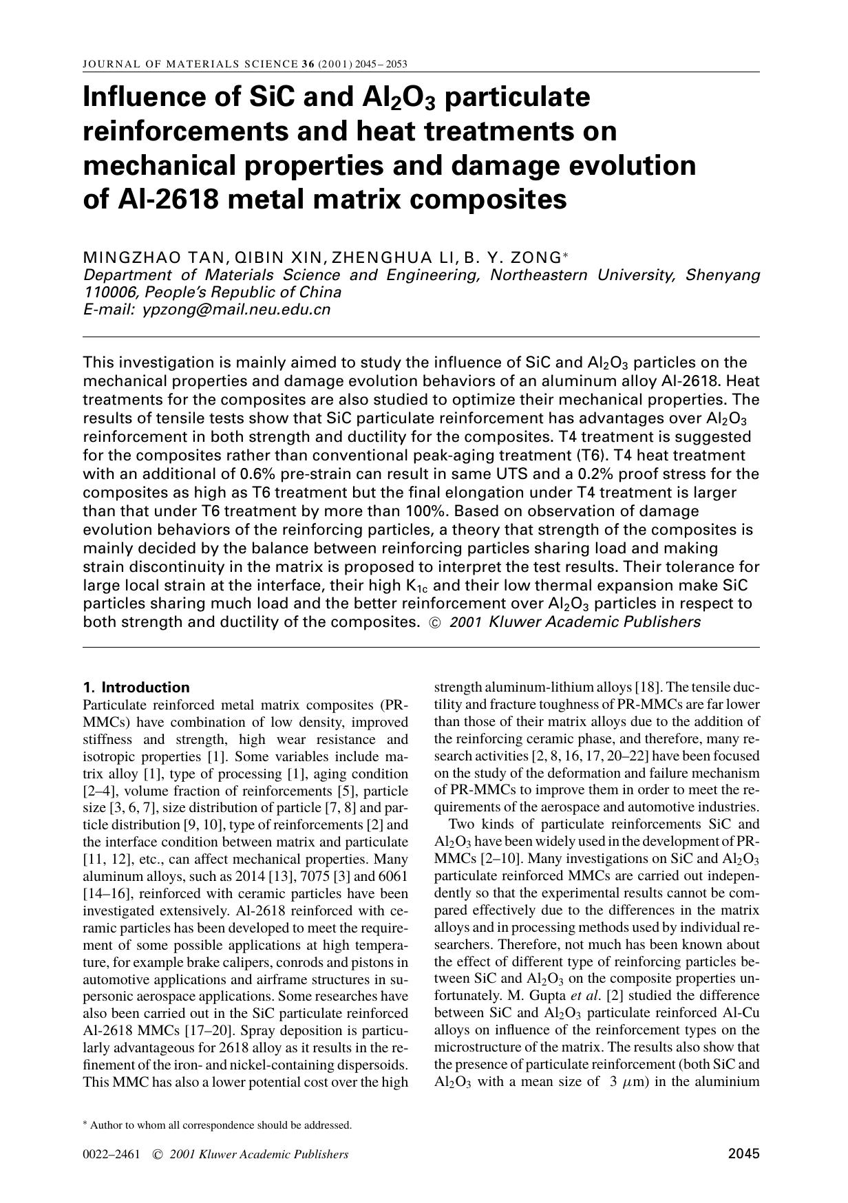 Influence of SiC and Al2O3 particulate reinforcements and heat treatments on mechanical properties and damage evolution of Al-2618 metal matrix composites by Unknown