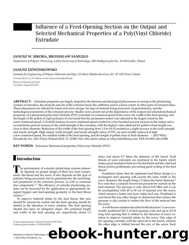 Influence of a FeedOpening Section on the Output and Selected Mechanical Properties of a Poly(Vinyl Chloride) Extrudate by Unknown