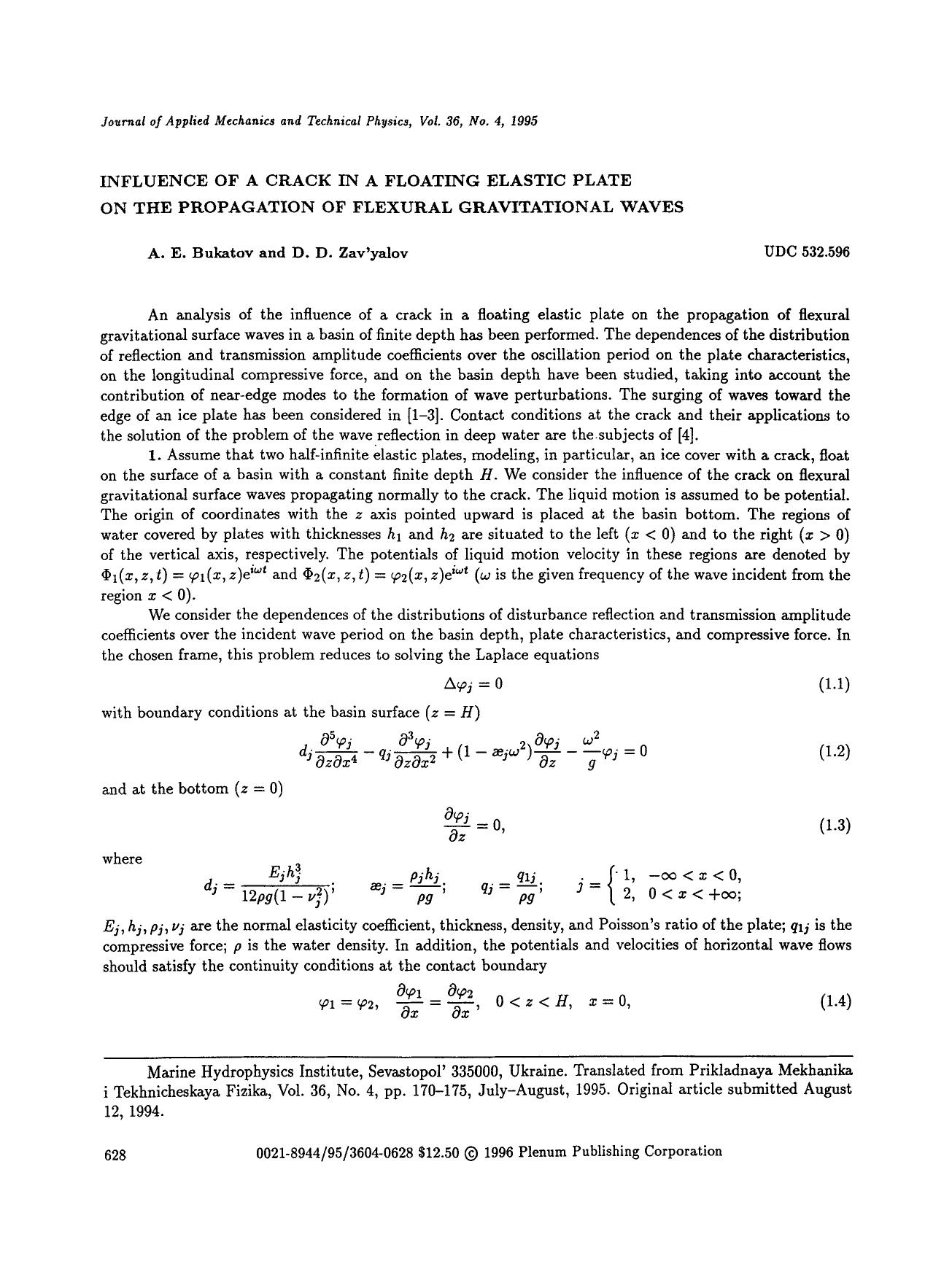 Influence of a crack in a floating elastic plate on the propagation of flexural gravitational waves by Unknown