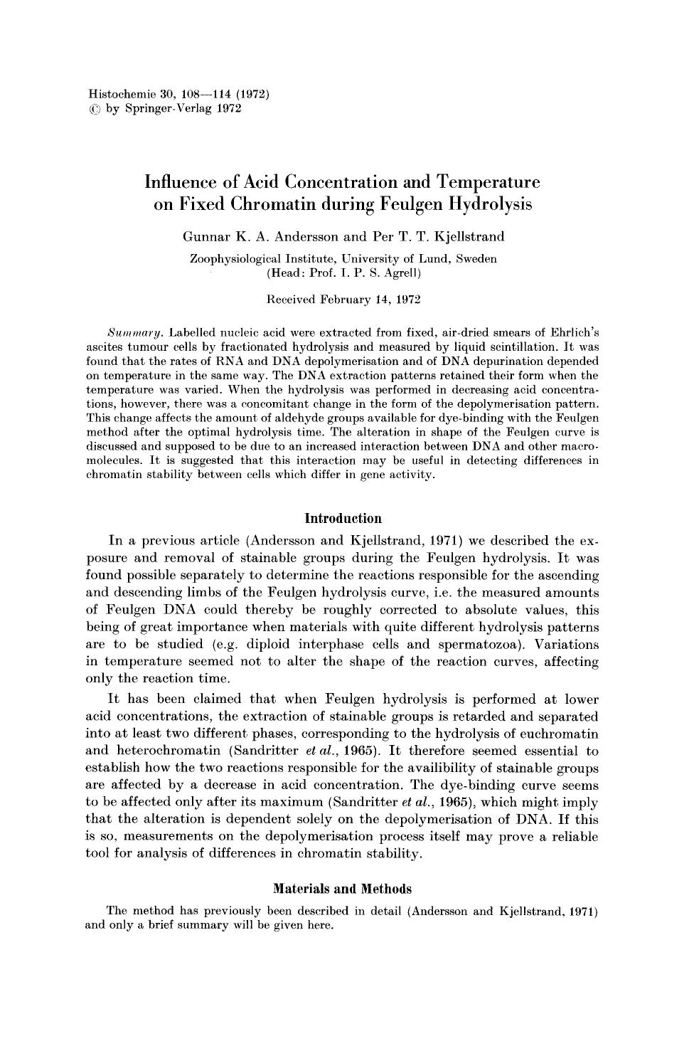 Influence of acid concentration and temperature on fixed chromatin during feulgen hydrolysis by Unknown