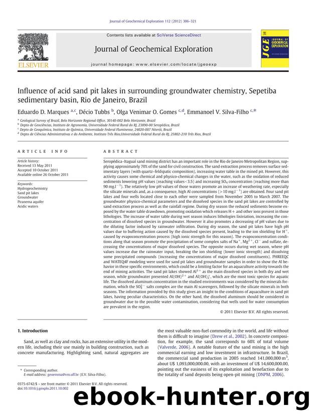 Influence of acid sand pit lakes in surrounding groundwater chemistry, Sepetiba sedimentary basin, Rio de Janeiro, Brazil by Eduardo D. Marques & Décio Tubbs & Olga Venimar O. Gomes & Emmanoel V. Silva-Filho