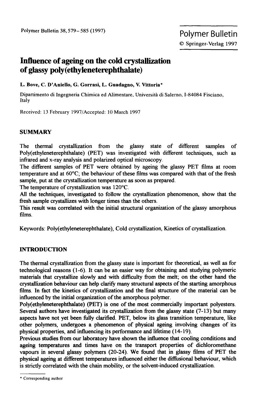 Influence of ageing on the cold crystallization of glassy poly(ethyleneterephthalate) by Unknown