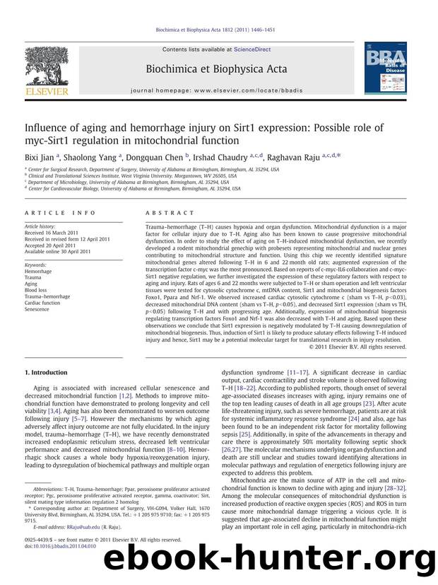 Influence of aging and hemorrhage injury on Sirt1 expression: Possible role of myc-Sirt1 regulation in mitochondrial function by Bixi Jian & Shaolong Yang & Dongquan Chen & Irshad Chaudry & Raghavan Raju