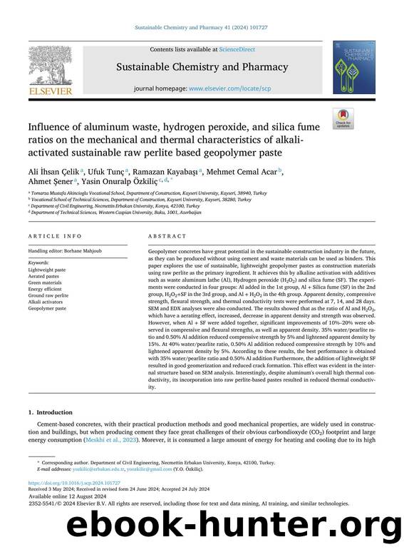 Influence of aluminum waste, hydrogen peroxide, and silica fume ratios on the mechanical and thermal characteristics of alkali-activated sustainable raw perlite based geopolymer paste by unknow