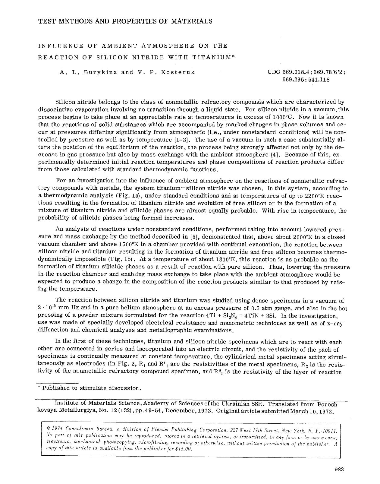Influence of ambient atmosphere on the reaction of silicon nitride with titanium by Unknown