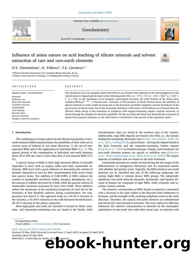 Influence of anion nature on acid leaching of silicate minerals and solvent extraction of rare and rare-earth elements by O.V. Cheremisina & O. Volkova & T.E. Litvinova