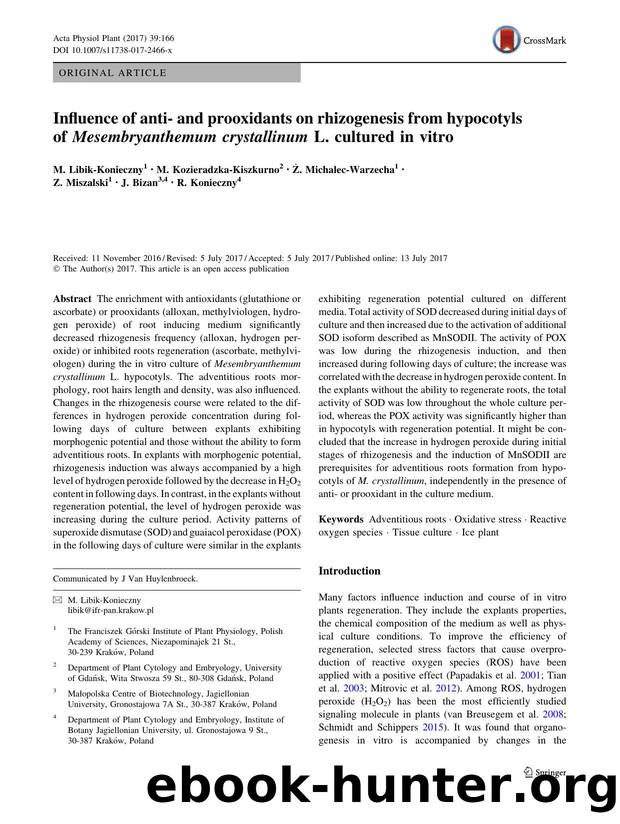 Influence of anti- and prooxidants on rhizogenesis from hypocotyls of Mesembryanthemum crystallinum L. cultured in vitro by unknow
