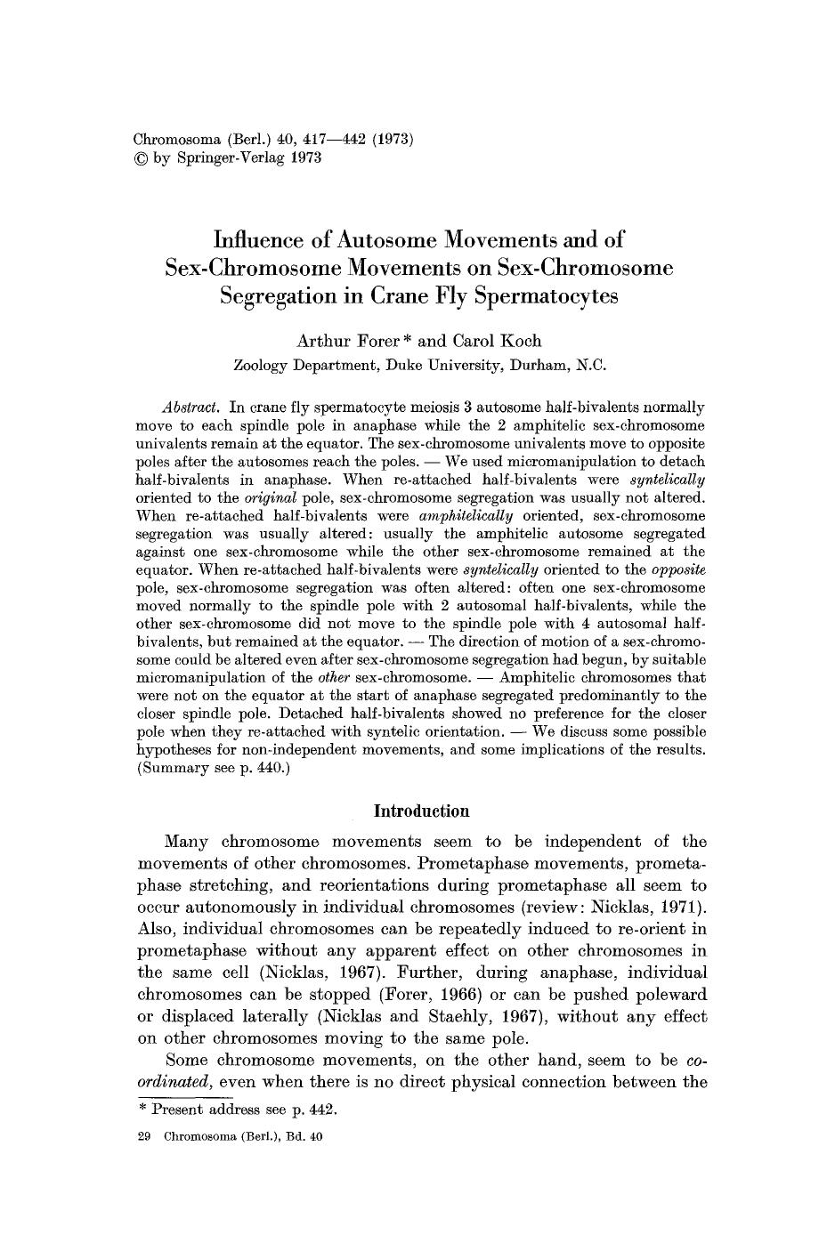 Influence of autosome movements and of sex-chromosome movements on sex-chromosome segregation in crane fly spermatocytes by Unknown