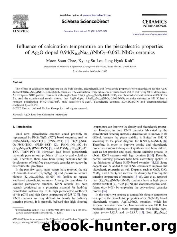 Influence of calcination temperature on the piezoelectric properties of Ag2O doped 0.94(K0.5Na0.5)NbO3â0.06LiNbO3 ceramics by Moon-Soon Chae & Kyung-Su Lee & Jung-Hyuk Koh