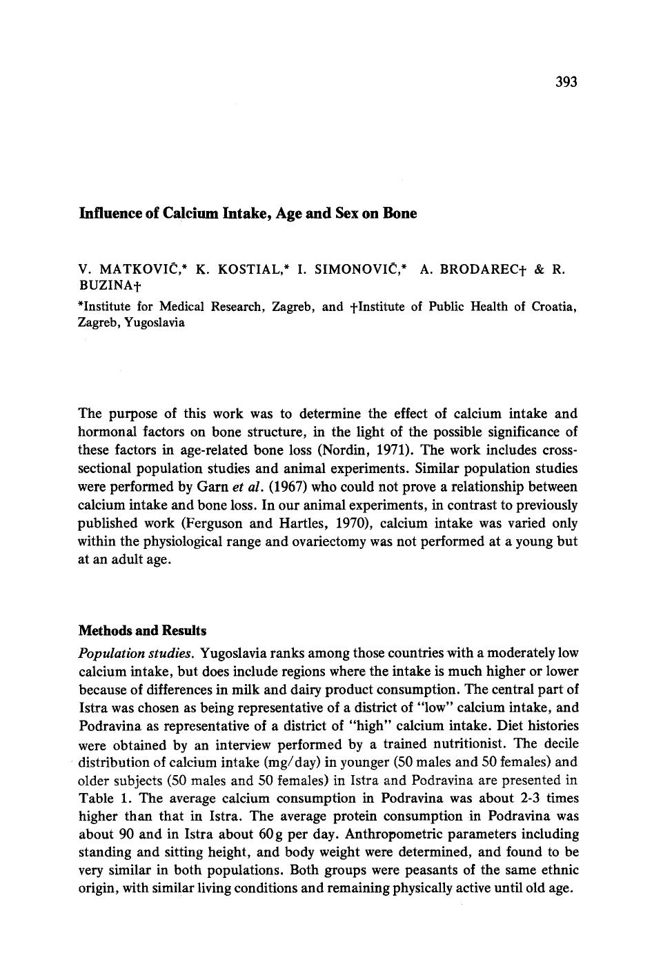Influence of calcium intake, age and sex on bone by Unknown