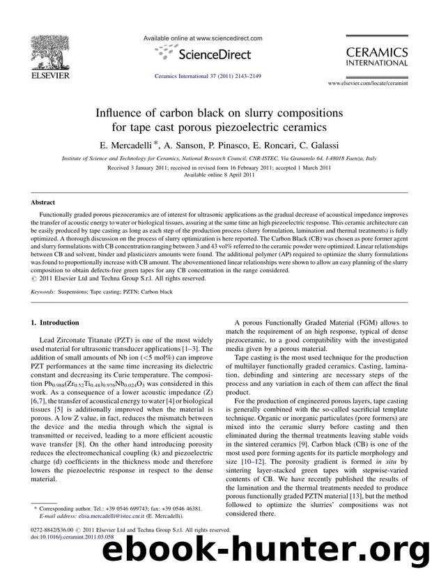 Influence of carbon black on slurry compositions for tape cast porous piezoelectric ceramics by E. Mercadelli