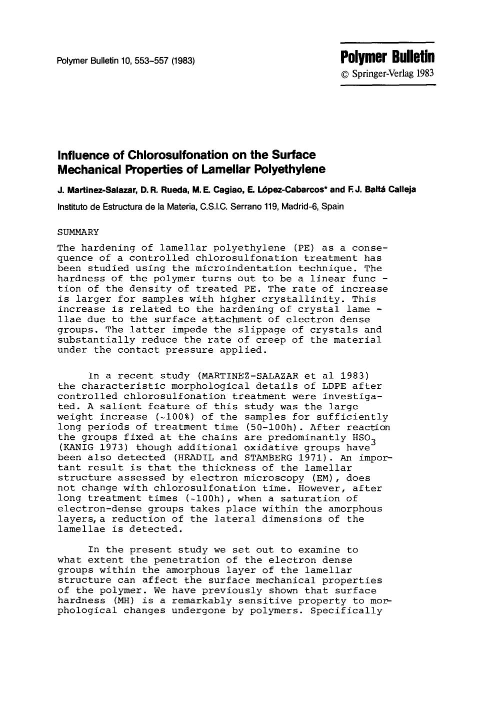 Influence of chlorosulfonation on the surface mechanical properties of lamellar polyethylene by Unknown