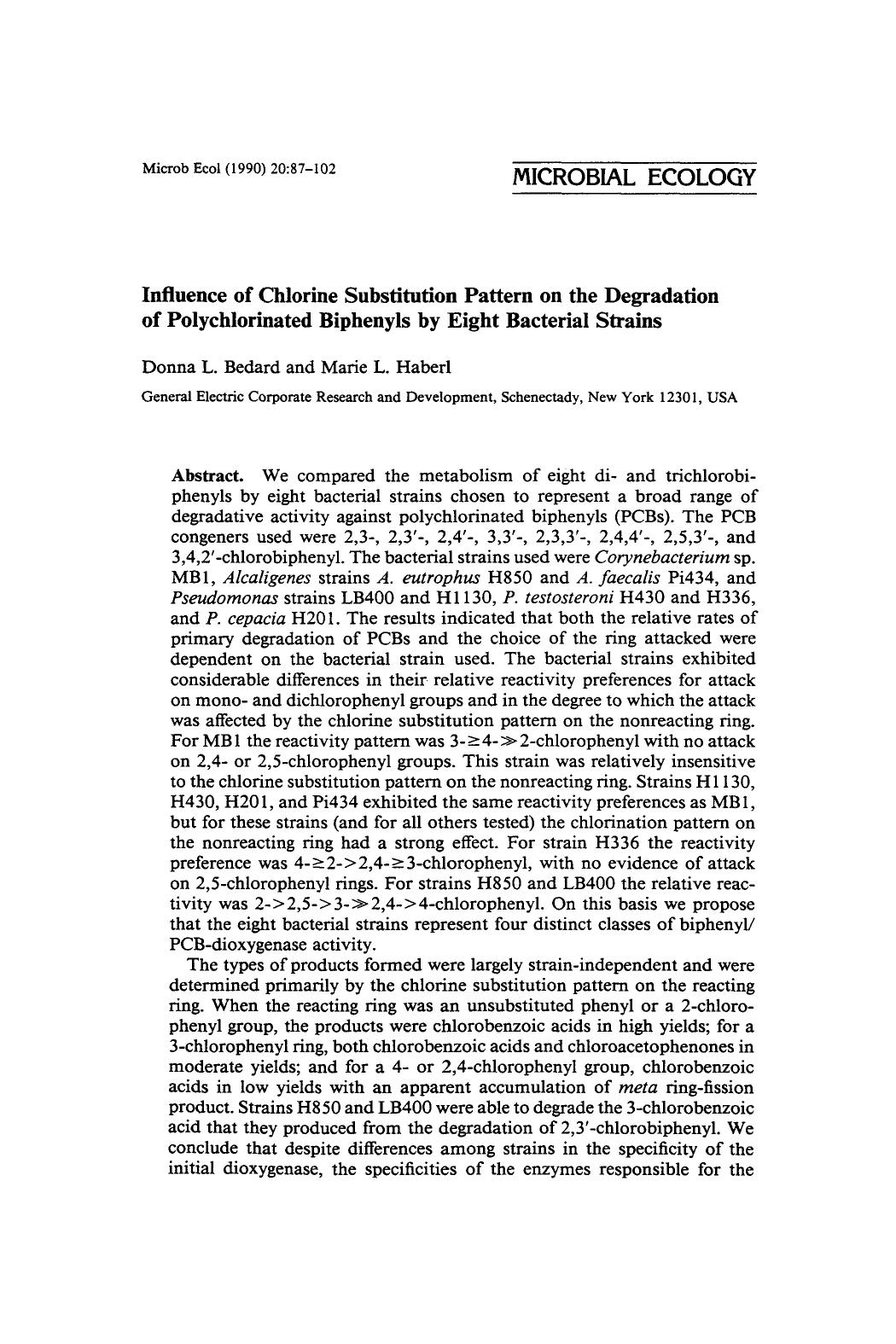 Influence of chroline substitution pattern on the degradation of polychlorinated biphenyls by eight bacterial strains by Unknown
