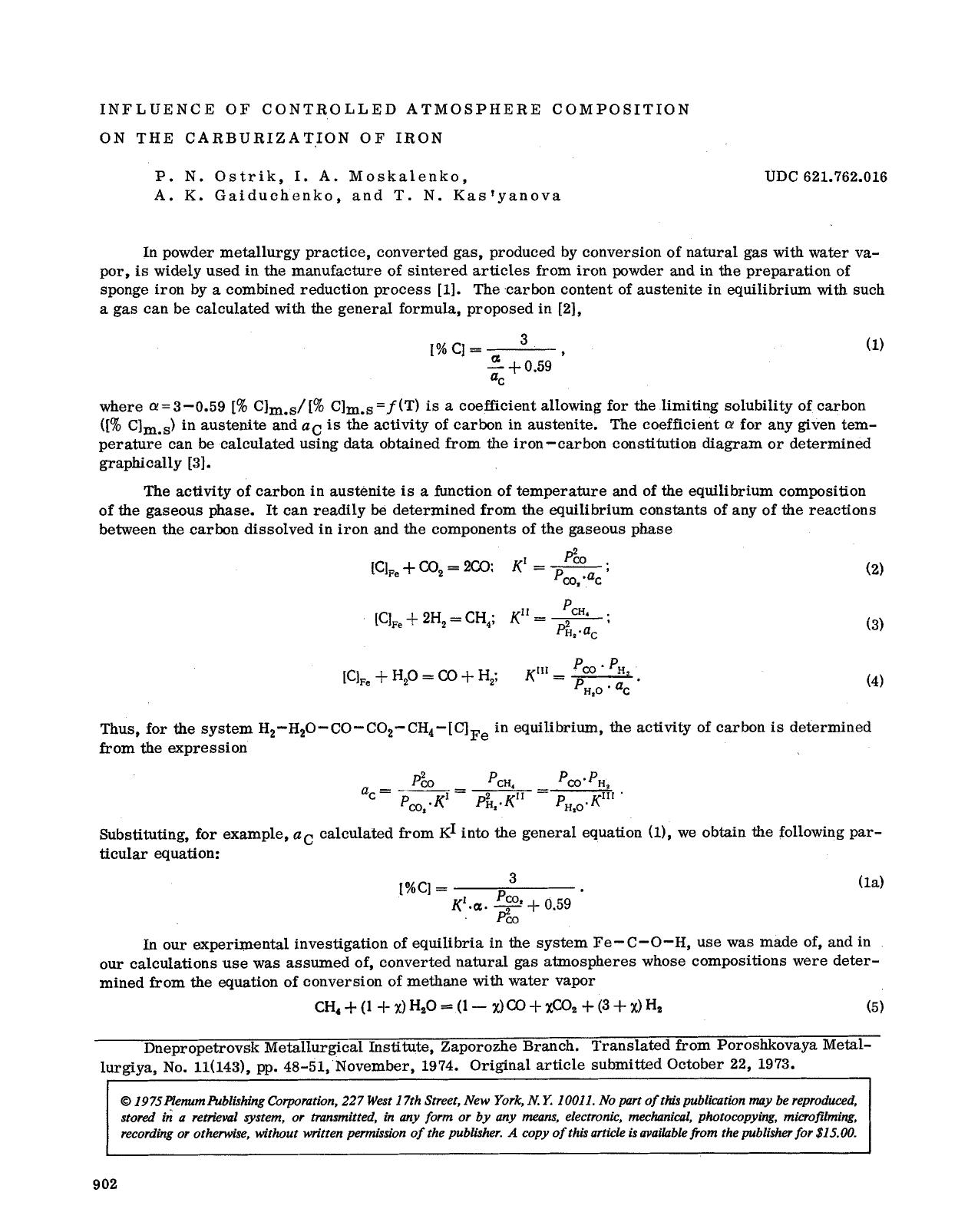Influence of controlled atmosphere composition on the carburization of iron by Unknown