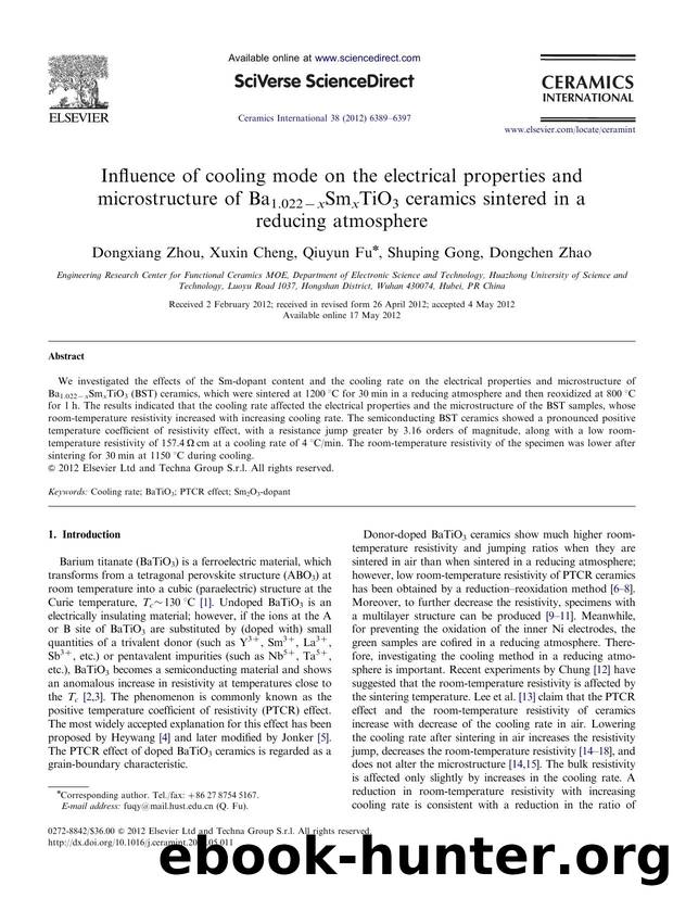 Influence of cooling mode on the electrical properties and microstructure of Ba1.022âxSmxTiO3 ceramics sintered in a reducing atmosphere by Dongxiang Zhou & Xuxin Cheng & Qiuyun Fu & Shuping Gong & Dongchen Zhao