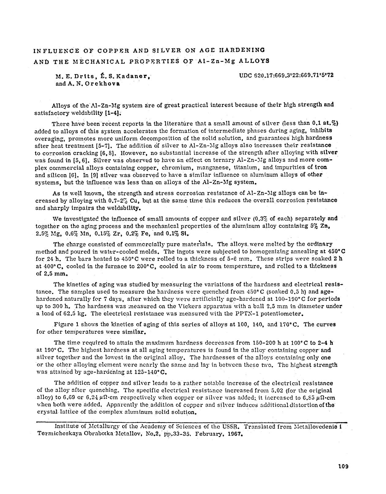 Influence of copper and silver on age hardening and the mechanical properties of Al−Zn−Mg alloys by Unknown