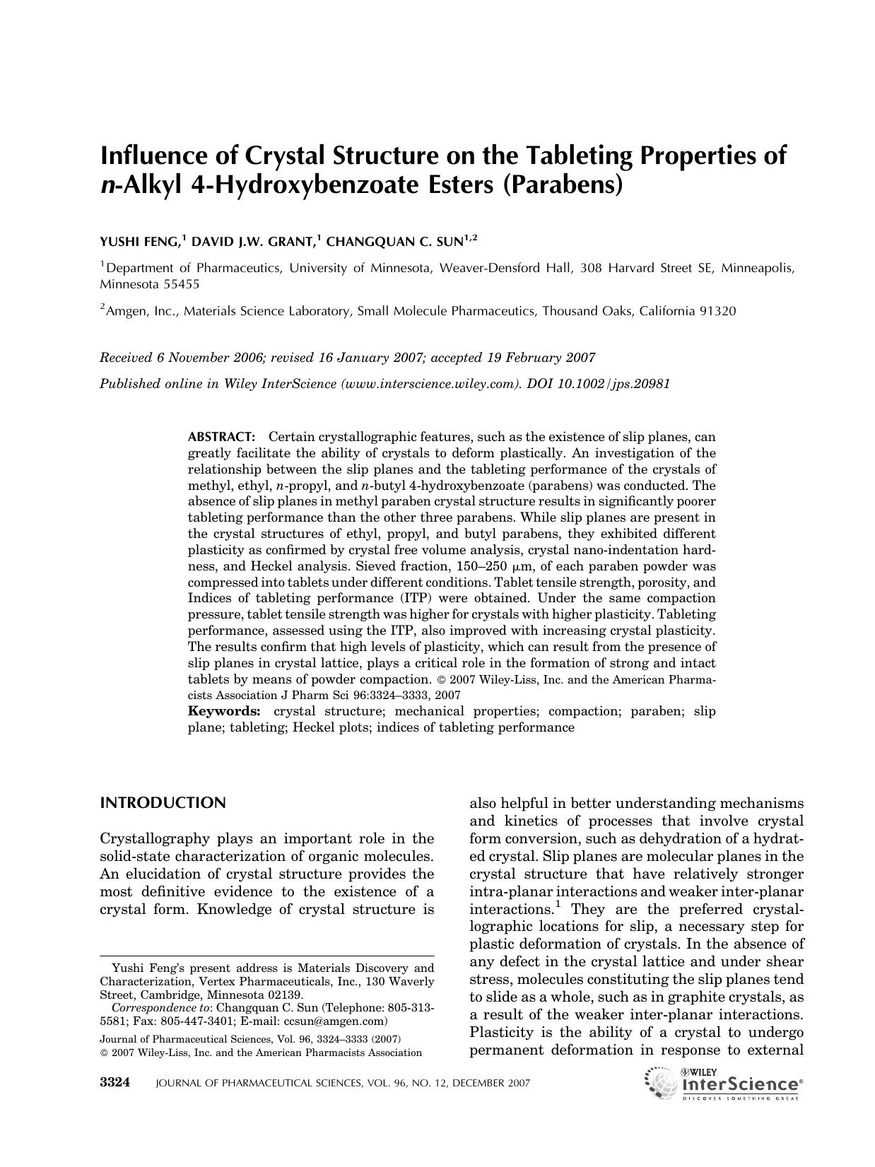 Influence of crystal structure on the tableting properties of n-alkyl 4-hydroxybenzoate esters (parabens) by Unknown