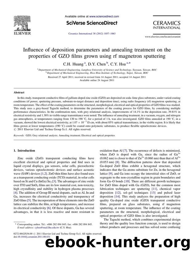 Influence of deposition parameters and annealing treatment on the properties of GZO films grown using rf magnetron sputtering by C.H. Huang