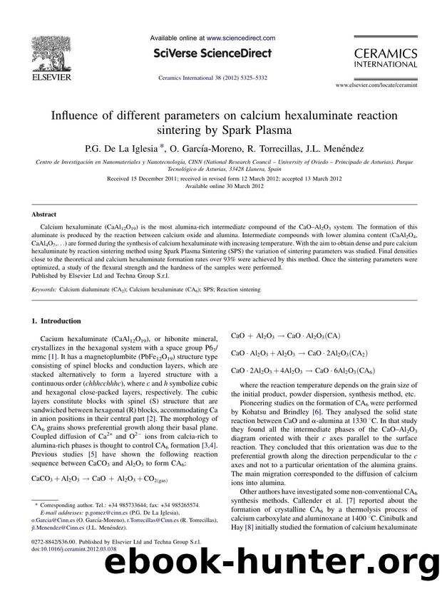 Influence of different parameters on calcium hexaluminate reaction sintering by Spark Plasma by P.G. De La Iglesia