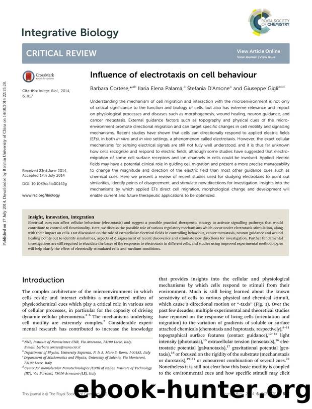 Influence of electrotaxis on cell behaviour by Barbara Cortese