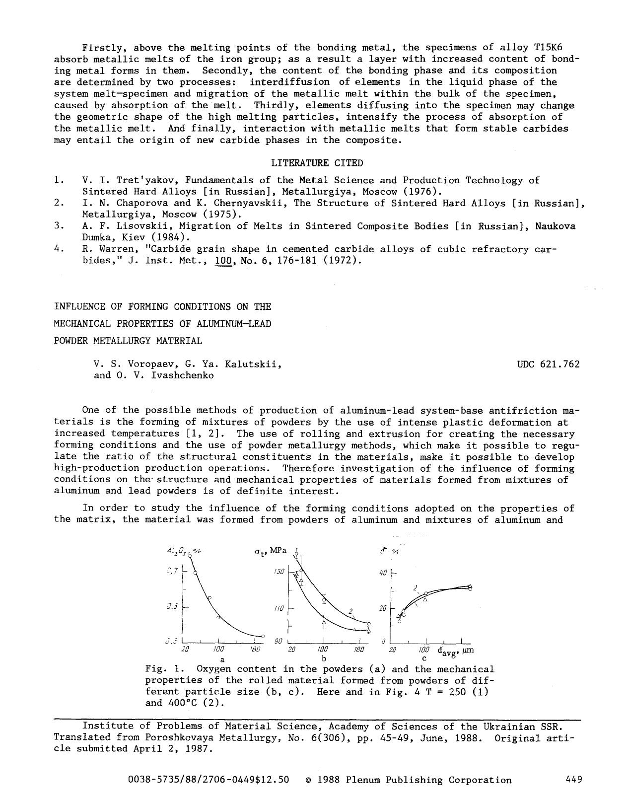 Influence of forming conditions on the mechanical properties of aluminum-lead powder metallurgy material by Unknown