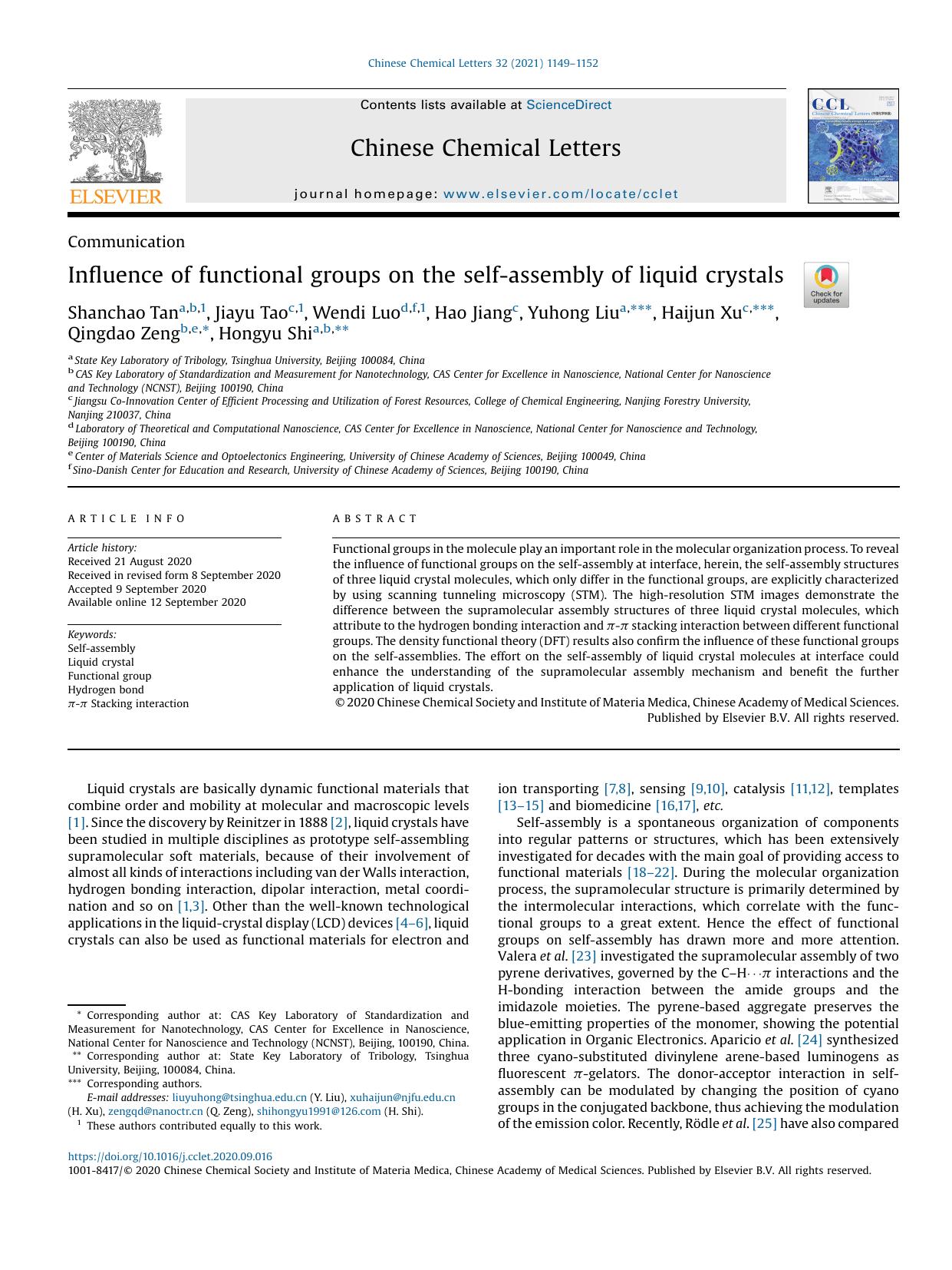 Influence of functional groups on the self-assembly of liquid crystals by unknow