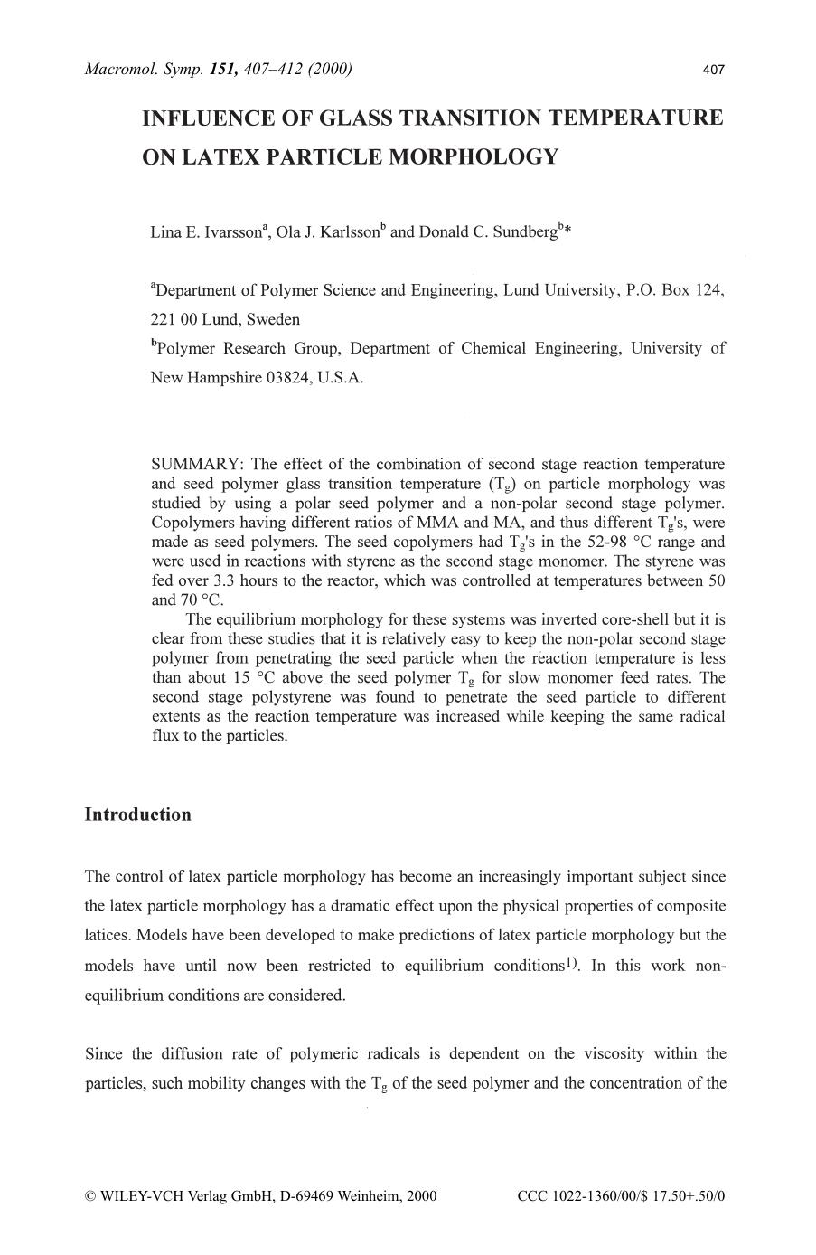 Influence of glass transition temperature on latex particle morphology by SOD