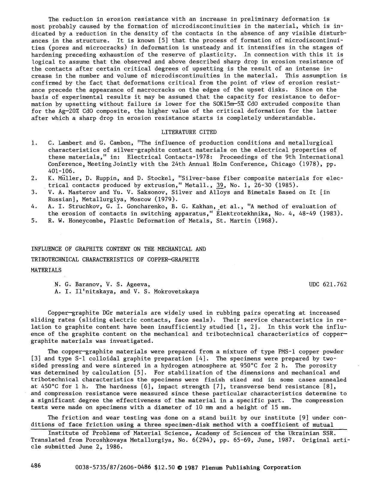 Influence of graphite content on the mechanical and tribotechnical characteristics of copper-graphite materials by Unknown