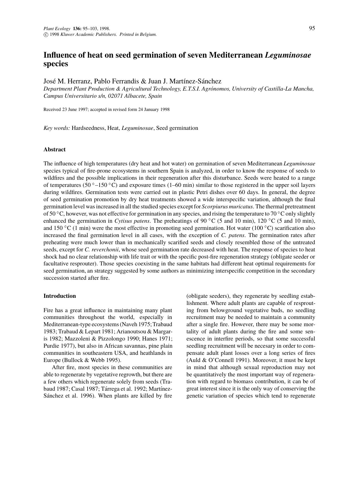 Influence of heat on seed germination of seven Mediterranean Leguminosae species by Unknown