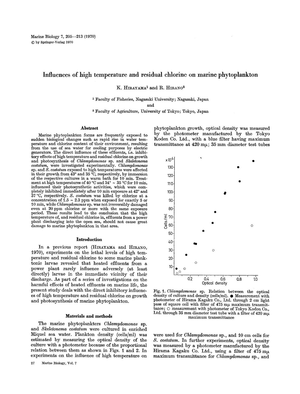 Influence of high temperature and residual chlorine on marine phytoplankton by Unknown