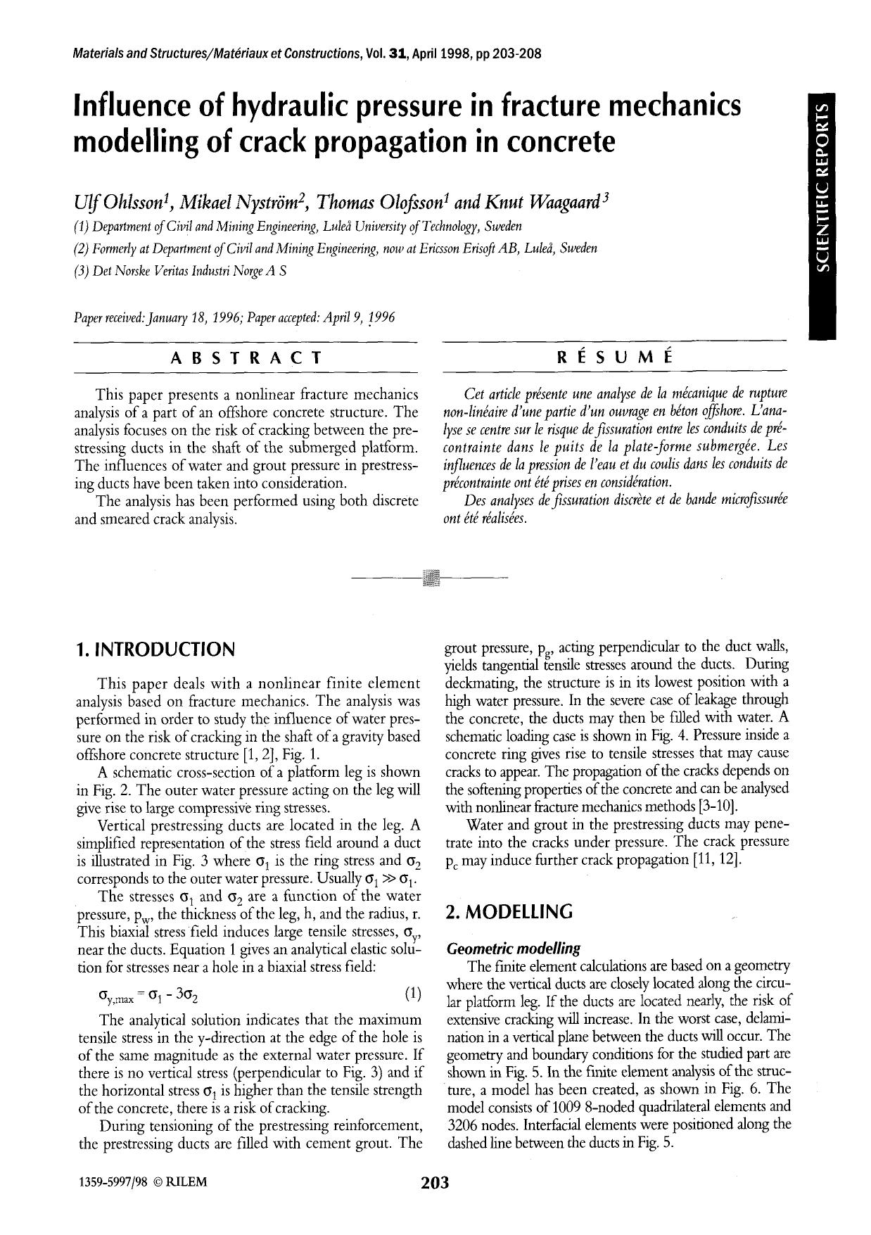 Influence of hydraulic pressure in fracture mechanics modelling of crack propagation in concrete by Unknown