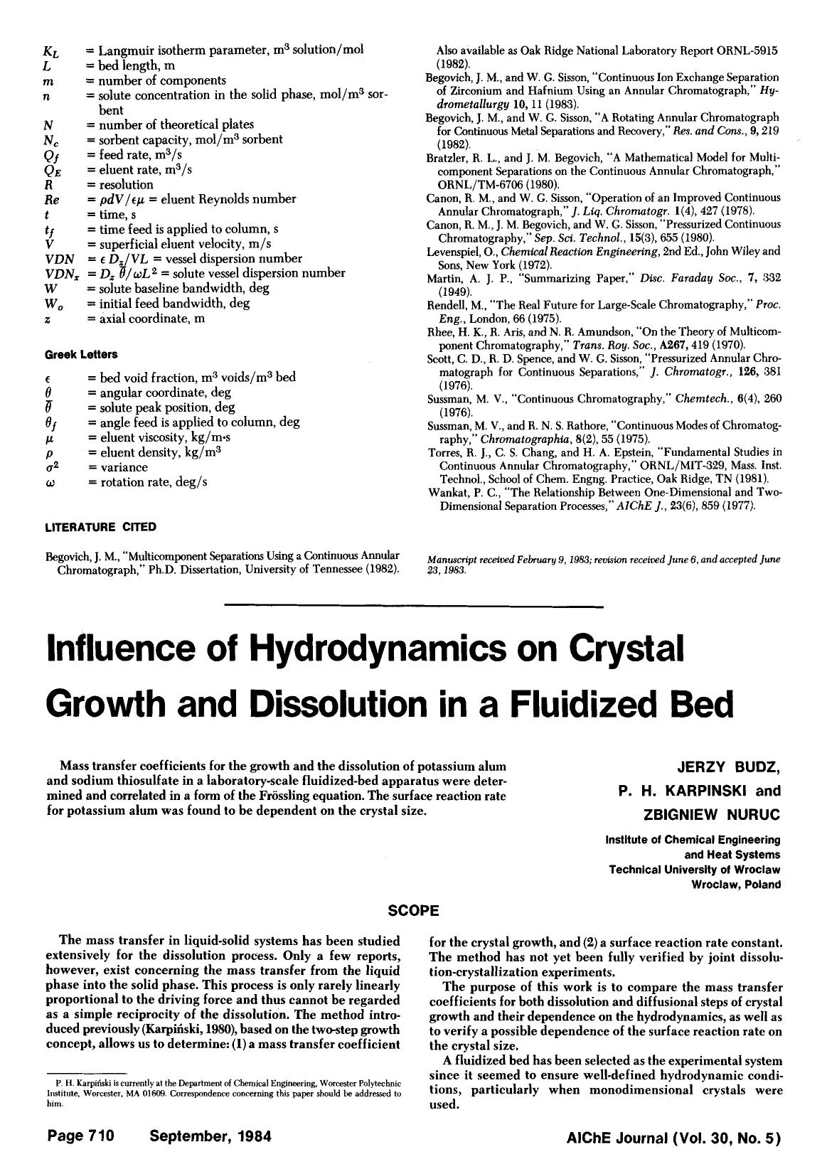 Influence of hydrodynamics on crystal growth and dissolution in a fluidized bed by Unknown