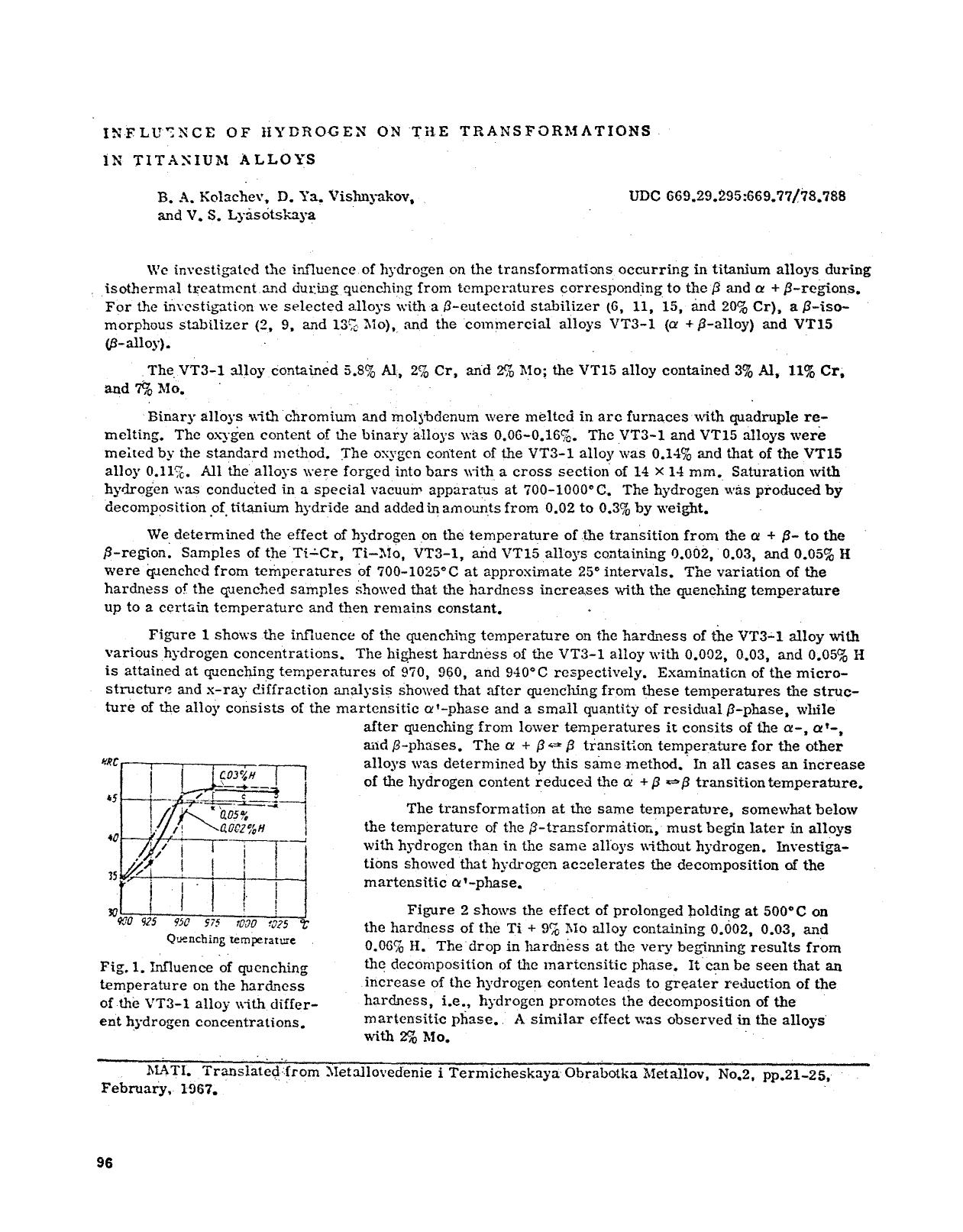 Influence of hydrogen on the transformations in titanium alloys by Unknown