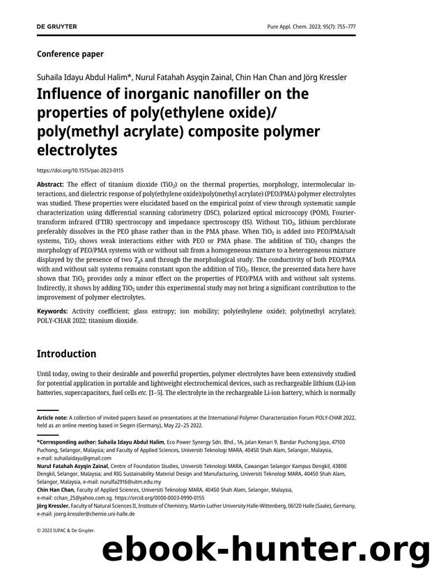 Influence of inorganic nanofiller on the properties of poly&#40;ethylene oxide&#41;poly&#40;methyl acrylate&#41; composite polymer electrolytes by Suhaila Idayu Abdul Halim