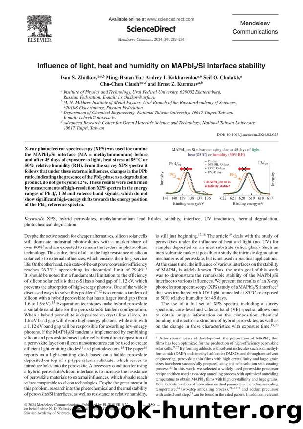 Influence of light, heat and humidity on MAPbI3Si interface stability by unknow