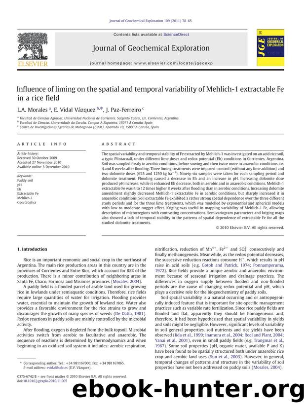 Influence of liming on the spatial and temporal variability of Mehlich-1 extractable Fe in a rice field by L.A. Morales