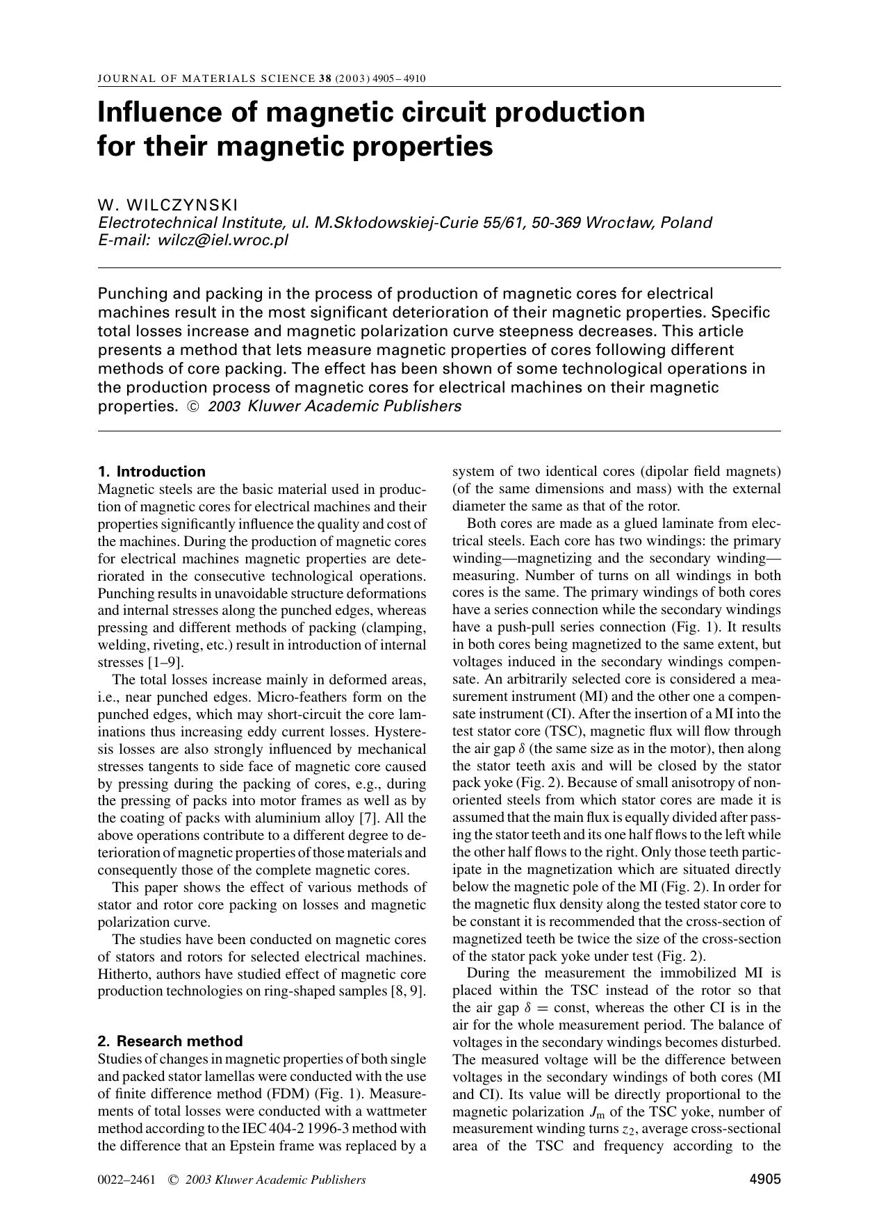Influence of magnetic circuit production for their magnetic properties by Unknown