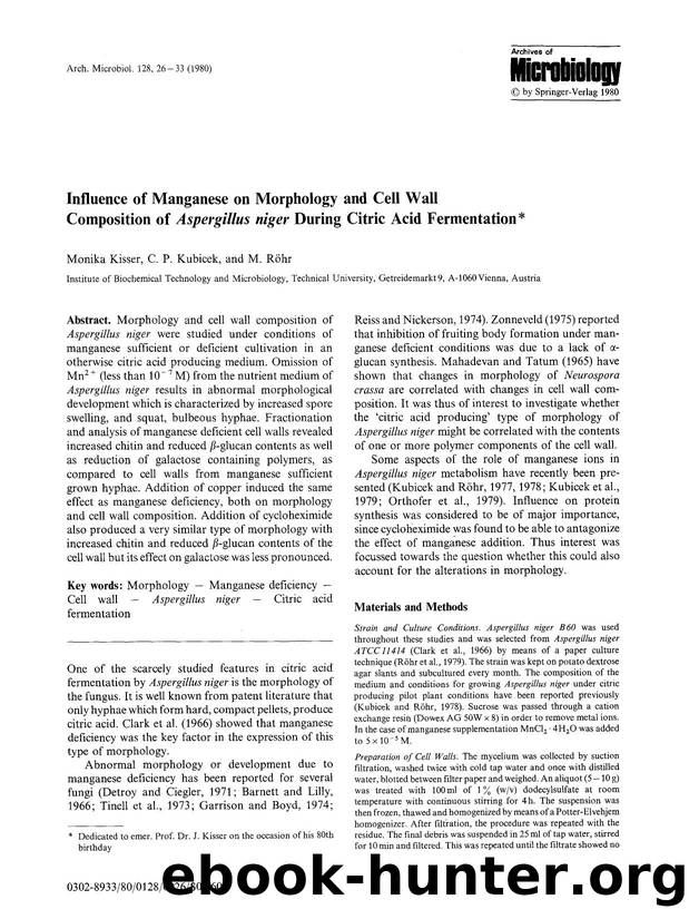 Influence of manganese on morphology and cell wall composition of <Emphasis Type="Italic">Aspergillus niger<Emphasis> during citric acid fermentation by Unknown