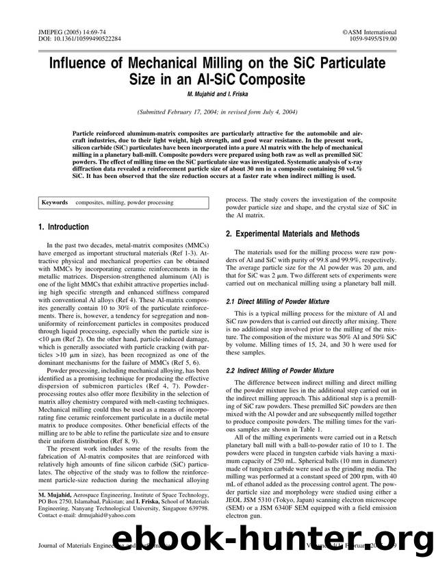 Influence of mechanical milling on the SiC particulate size in an Al-SiC composite by Unknown