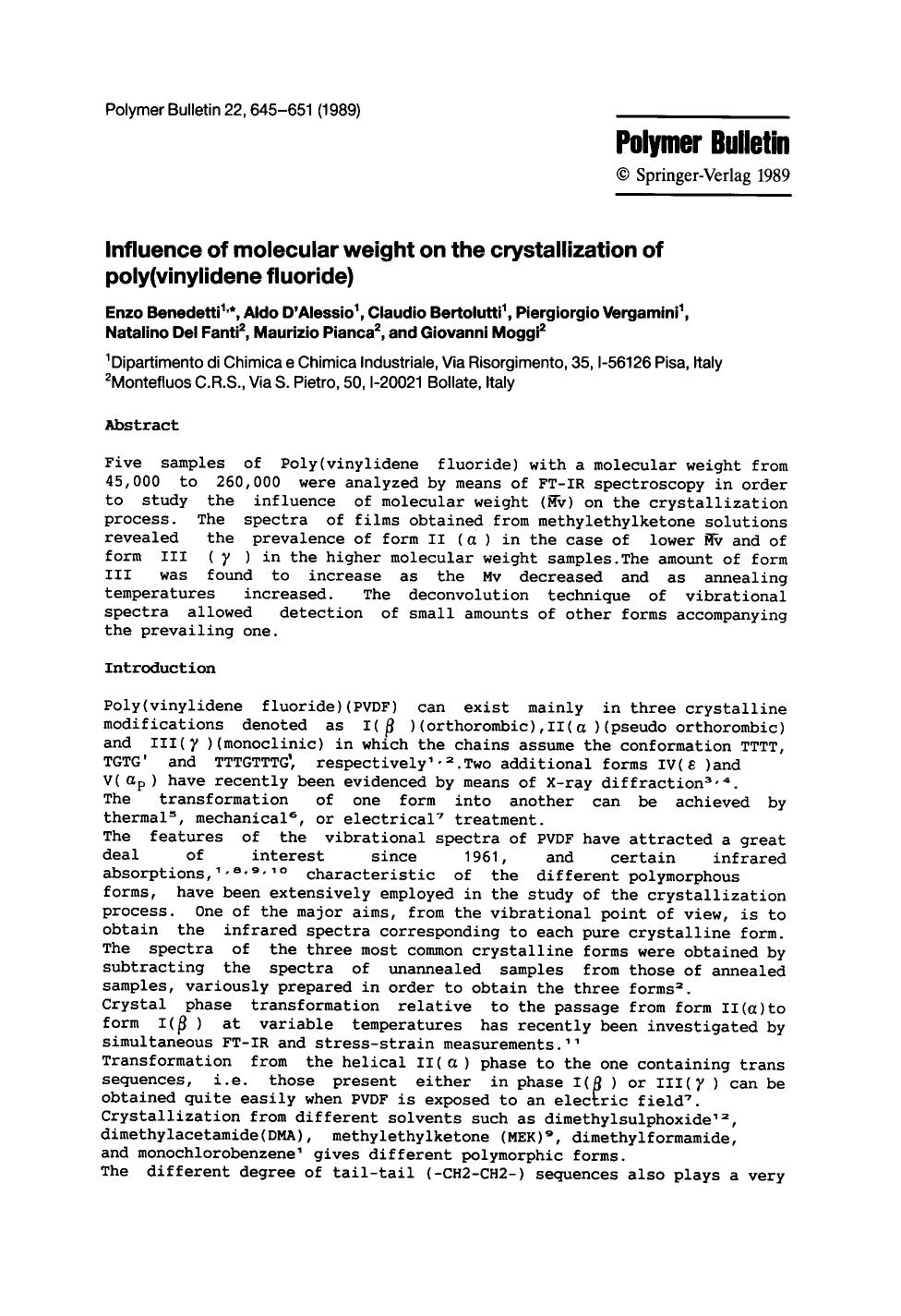 Influence of molecular weight on the crystallization of poly(vinylidene fluoride) by Unknown