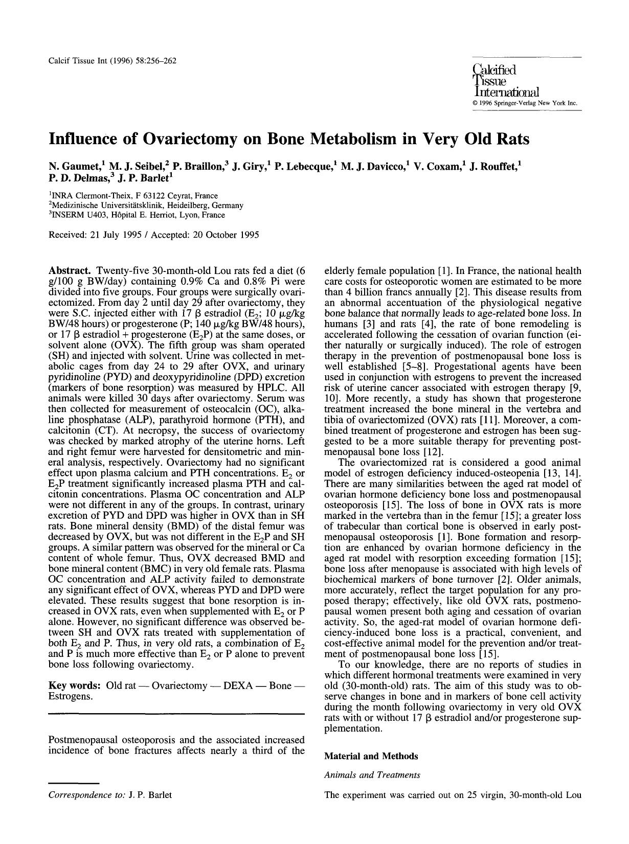 Influence of ovariectomy on bone metabolism in very old rats by Unknown